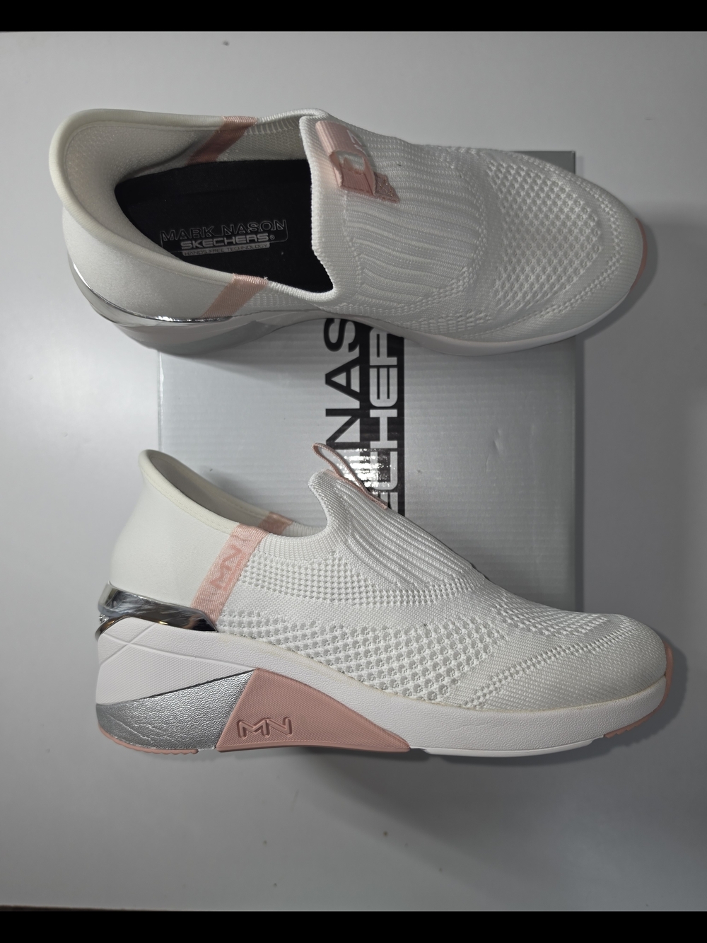 Skechers Women's White & Blush Slip-On Knit Sneaker - Mark Nason